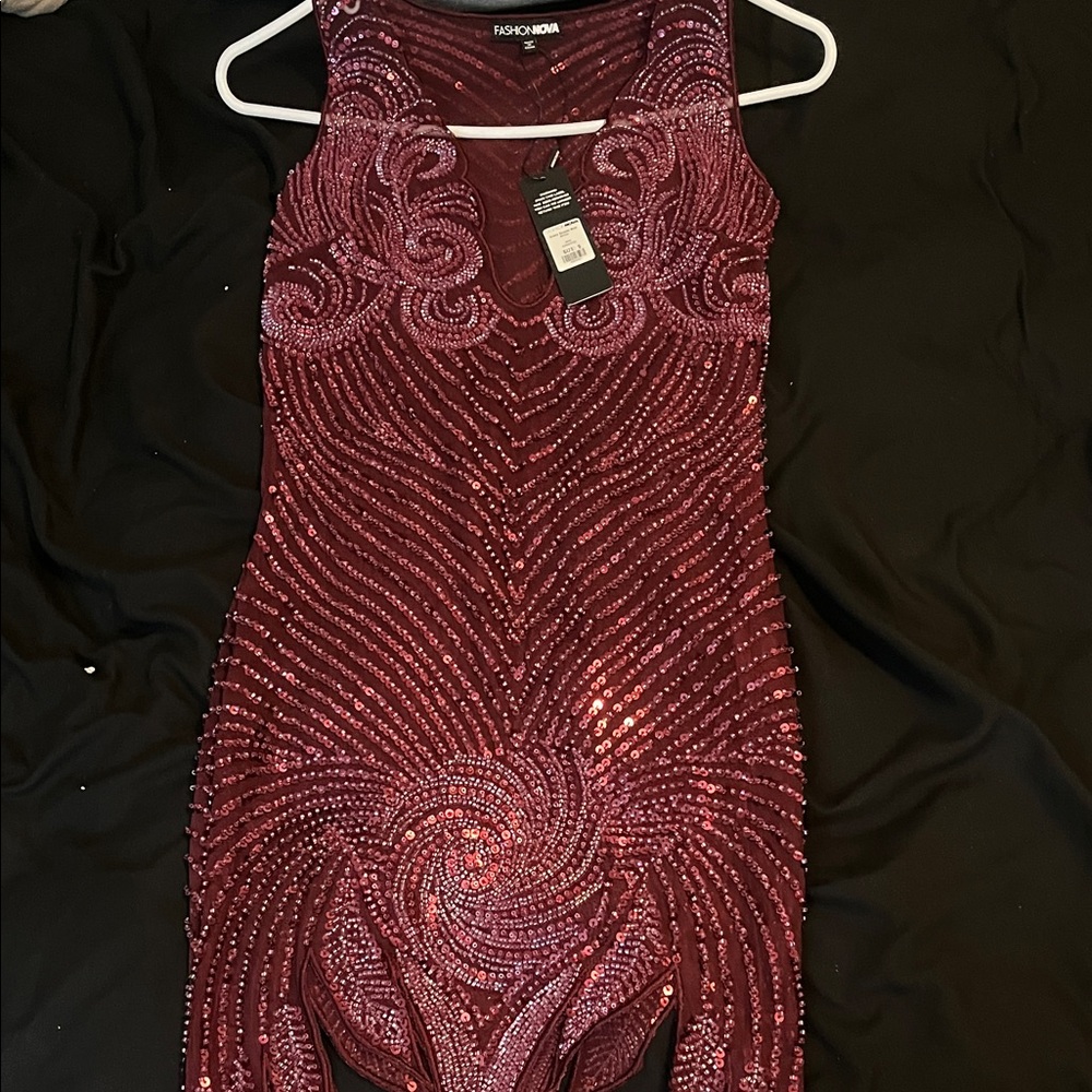 Fashion Nova Sparkling Burgundy Mini Dress